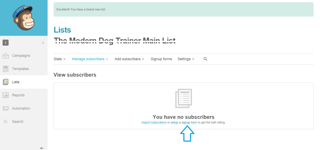 how to set up mail chimp